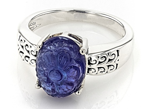 Artisan Collection of India™ 11x9mm Carved Tanzanite Sterling Silver Floral Ring - Size 8
