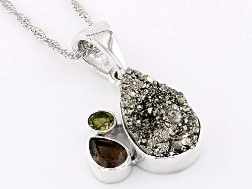 Artisan Collection of India™ Pyrite, Peridot, & Smoky Quartz Sterling Silver Pendant With Chain