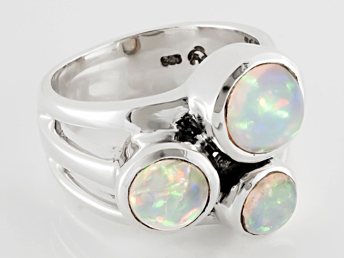 Artisan Gem Collection India, Round Cabochon Ethiopian Opal Sterling Silver Ring - Size 9