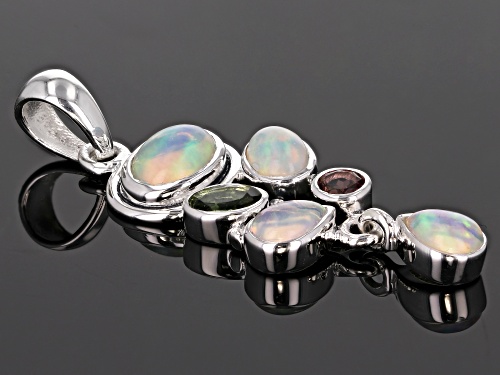 Artisan Gem Collection Of India, Ethiopian Opal With Purple And Green Tourmaline Silver Pendant