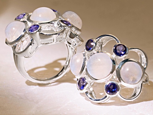 Artisan Gem Collection Of India, Rainbow Moonstone And .90ctw Iolite Sterling Silver Ring - Size 6