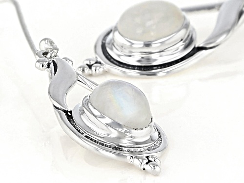 Artisan Gem Collection Of India, Oval Cabochon Rainbow Moonstone Sterling Silver Earrings