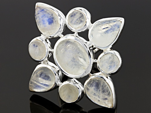 Artisan Collection Of India, Oval, Pear Shape, And Round Rainbow Moonstone Sterling Silver Ring - Size 5