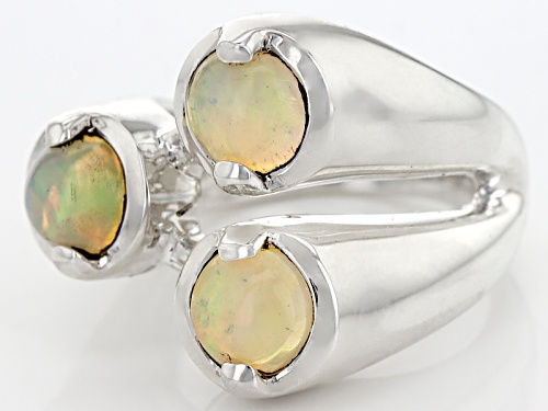 Artisan Gem Collection Of India, 2.43ctw Round Cabochon Ethiopian Opal Sterling Silver 3-Stone Ring - Size 6