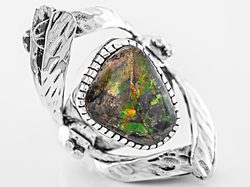 Artisan Gem Collection Of India, Fancy Shape Ammolite Doublet Sterling Silver Solitaire Ring - Size 5