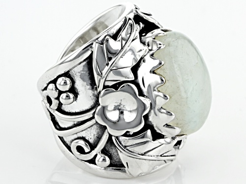 Artisan Gem Collection Of India, Free-Form Cabochon Rainbow Moonstone Sterling Silver Ring - Size 6