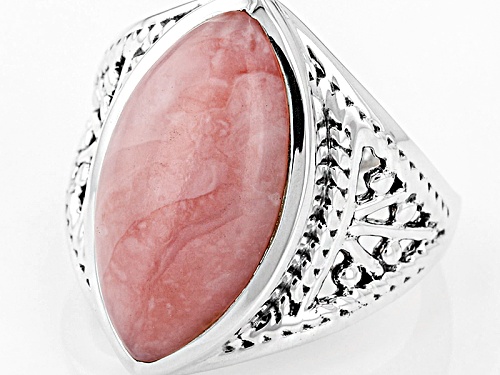 Artisan Gem Collection Of India, 20x10mm Marquise Cabochon Peruvian Pink Opal Sterling Silver Ring - Size 6