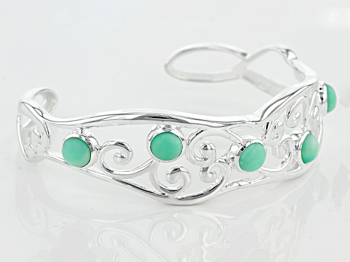 Artisan Gem Collection Of India, 7mm Round Cabochon Serbian Green Opal Sterling Silver Cuff Bracelet