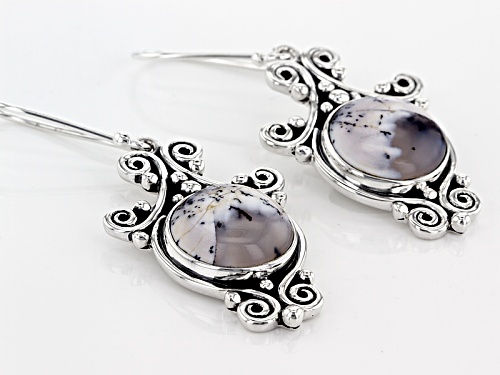 Artisan Gem Collection Of India, 15mm Round Cabochon Dendritic Opal Sterling Silver Dangle Earrings
