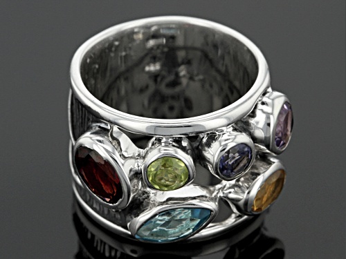 Artisan Gem Collection Of India, 2.18ctw Mixed Shapes Multi-Gemstone Sterling Silver Band Ring - Size 7