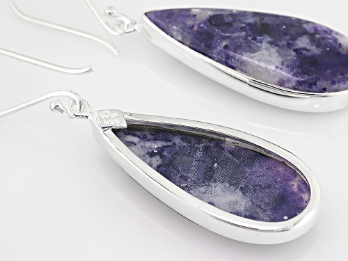 Artisan Gem Collection Of India™, 35x15mm Pear Shape  Mexican Morado Opal Silver Earrings