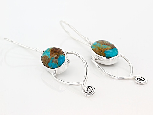 Artisan Gem Collection Of India, 14x10mm Oval Cabochon Boulder Turquoise Silver Dangle Earrings