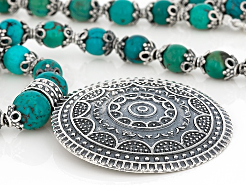 Artisan Collection Of India™ 8-9mm Round Turquoise Bead Sterling Silver Tribal Statement Necklace - Size 18