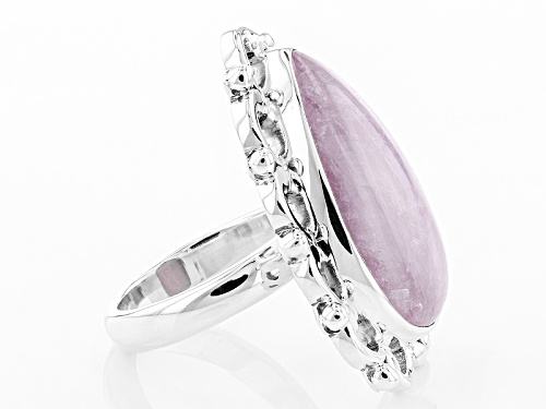 Artisan Gem Collection Of India, Pear Shape Cabochon Kunzite Sterling Silver Solitaire Ring - Size 5