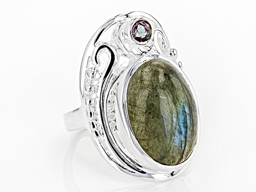 Artisan Collection Of India™ 18x13mm Oval Labradorite And .20ct Mystic Quartz® Silver Ring - Size 5