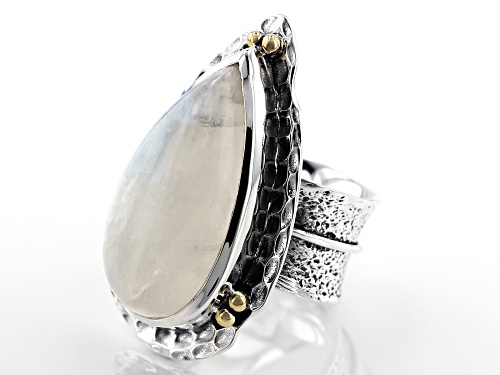 Artisan Collection Of India™ 30x15mm Pear Shape Rainbow Moonstone Silver Textured Solitaire Ring - Size 6