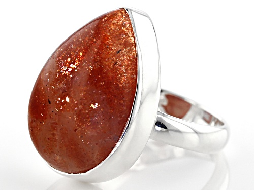 Artisan Collection of India™ 22x16mm Pear Shape Sunstone Sterling Silver Solitaire Ring - Size 6