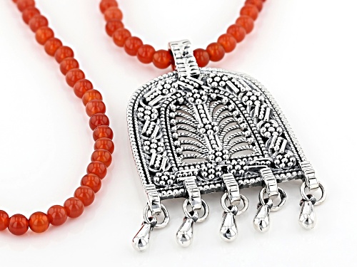 Artisan Collection Of India™ 4mm Round Carnelian Bead Necklace And Silver Tribal Pendant - Size 18