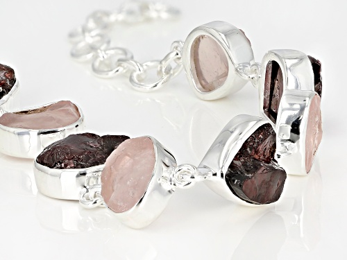 Artisan Collection Of India™, Rose Quartz And Red Garnet Rough Sterling Silver Bracelet - Size 7.5