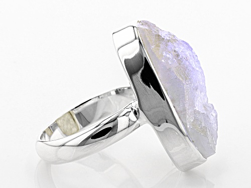 Artisan Gem Collection Of India, Free-Form Rainbow Moonstone Rough Sterling Silver Solitaire Ring - Size 6