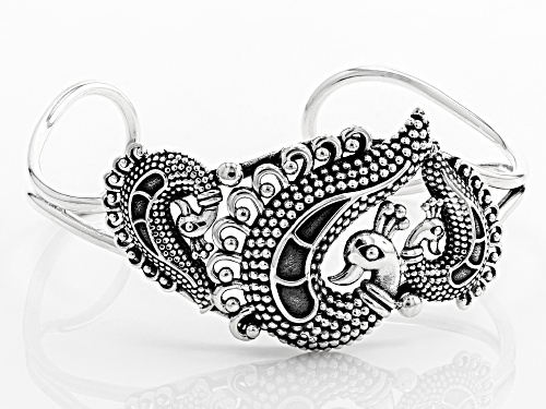 Artisan Collection of India, Sterling Silver Peacock Cuff Bracelet - Size 7