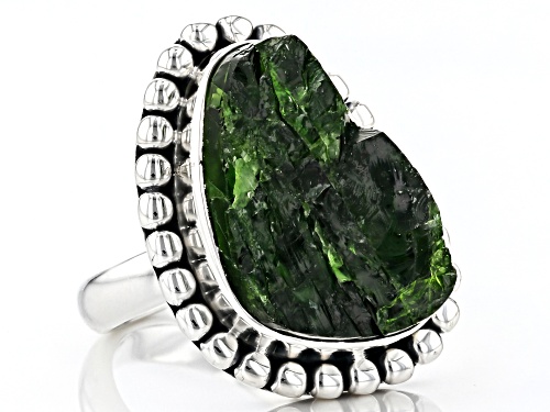 Artisan Collection Of India™  Custom Shape Rough Chrome Diopside Silver Solitaire Ring - Size 6