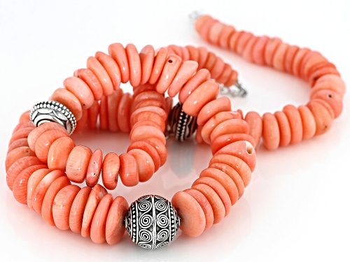 Artisan Collection Of India™ Rondelle Peach Coral Bead Sterling Silver Graduated Necklace - Size 18