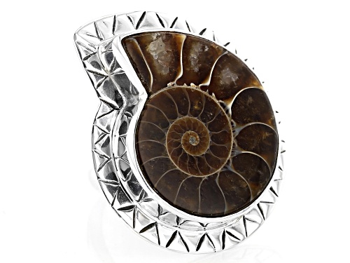Artisan Collection Of India™ Custom Shape Ammonite Sterling Silver Solitaire Ring - Size 6