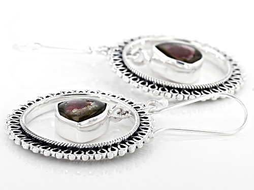 Artisan Collection Of India™ 5.28ctw 11x9mm Free-Form Watermelon Tourmaline Silver Dangle Earrings