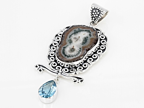 Artisan Collection Of India™ Agate Stalactite With Blue Topaz Sterling Silver Pendant