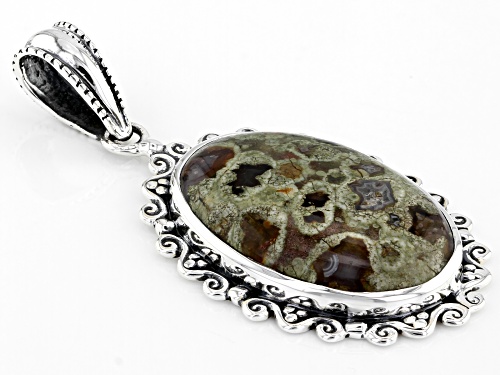 Artisan Collection of India™ 30x20mm Oval Rainforest Jasper Cabochon Silver Pendant