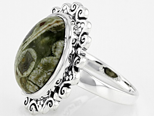 Artisan Collection Of India™ 16x12mm Oval Rainforest Jasper Cabochon Silver Solitaire Ring - Size 8