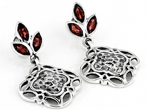 Artisan Collection Of India™ 1.74ctw Marquise Red Garnet Sterling Silver Hammered Dangle Earrings