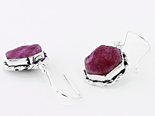 Artisan Collection Of India™ Custom Shape Rough Pink Sapphire Sterling Silver Dangle Earrings
