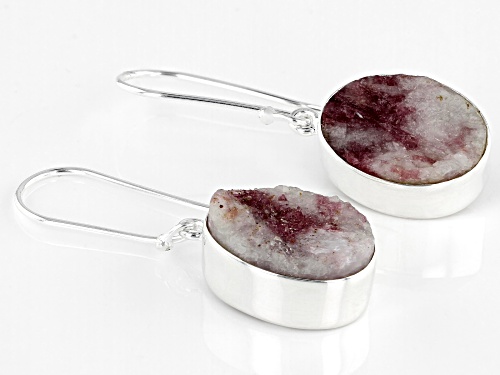 Artisan Collection Of India™ 16x12mm Oval Pink tourmaline in quartz Rough Silver Earrings