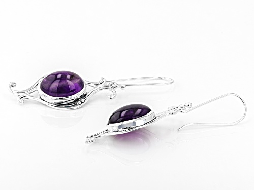 Artisan Collection of India™ 16x12mm Oval Cabochon Amethyst Solitaire, Silver Dangle Earrings