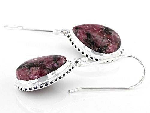 Artisan Collection Of India™ 18x13mm Pear Shape Rhodonite Solitaire, Sterling Silver Dangle Earrings