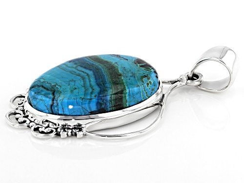Artisan Gem Collection Of India, 20x30mm Oval Cabochon Malachite and Chrysocolla Silver Pendant