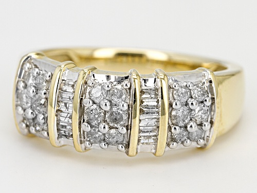 .50ctw Round And Baguette White Diamond 10k Yellow Gold Band Ring - Size 6