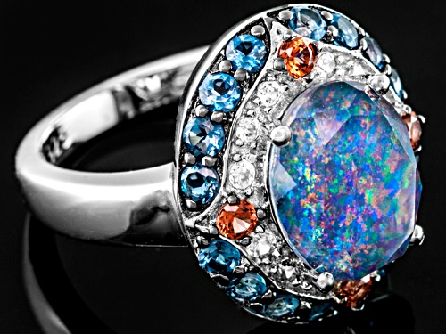 Opal Triplet, .88ctw London Blue Topaz, Vermelho Garnet™, White Zircon Rhodium Over Silver Ring - Size 12