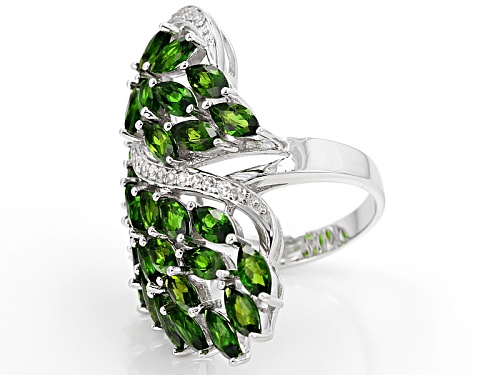 7.72ctw Marquise Chrome Diopside With .50ctw Round White Zircon Sterling Silver Cocktail Ring - Size 5
