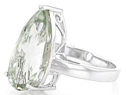 6.63ct Pear Shaped Green Prasiolite Rhodium Over Sterling Silver Solitaire Ring - Size 7