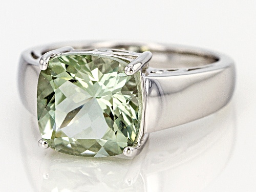 3.64ct Square Cushion Green Prasiolite With .01ctw Two Green Diamond Accent Sterling Silver Ring - Size 12