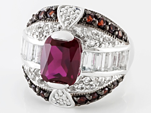 2.60ct Lab Created Ruby, .80ctw Vermelho Garnet™ And 1.81ctw White Topaz Silver Ring - Size 6