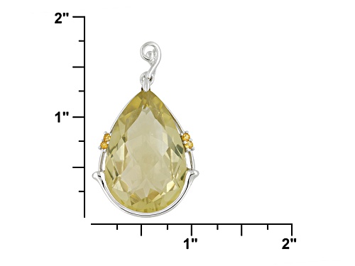 30.00ct Pear Shape Canary Yellow Quartz With .12ctw Citrine Sterling Silver Pendant