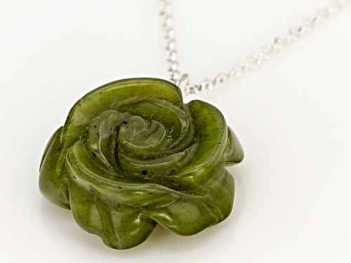 Artisan Collection Of Ireland™ 20mm Carved Connemara Marble Rose Silver Pendant With Chain