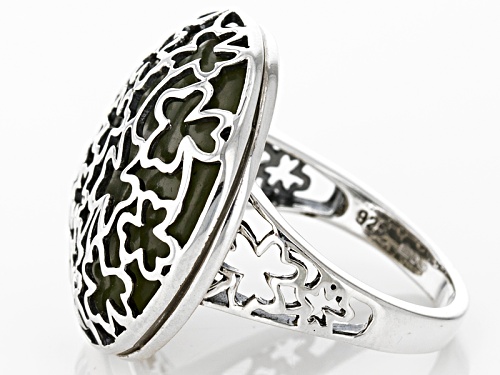 Artisan Collection Of Ireland™ 24mm Round Connemara Marble Sterling Silver Shamrock Overlay Ring - Size 6