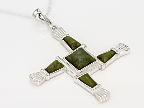Artisan Collection of Ireland™  Connemara Marble Silver St. Brigid's Cross Enhancer With Chain