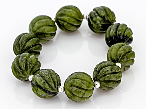 Artisan Collection of Ireland™ 17.50mm Round Carved Connemara Marble Silver Bead Stretch Bracelet