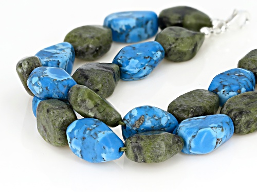 Artisan Collection of Ireland™ Connemara Marble And Turquoise Simulant Two Strand Silver Bracelet - Size 8